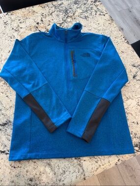 The North Face Teal-Blue Half-Zip Fleece with Black Sleeve Panels